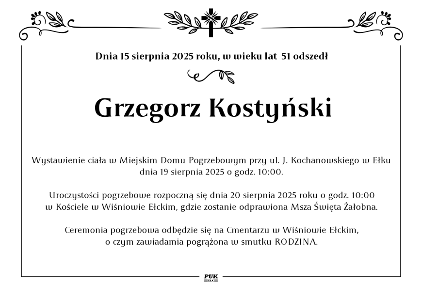 Grzegorz Kostyński - nekrolog
